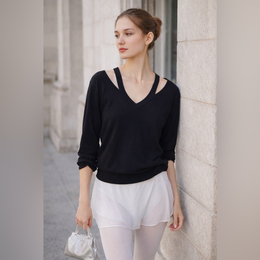 Bailey‎ 44 Black Cutout Sweatshirt Top Small Modal Stretch V Neck
